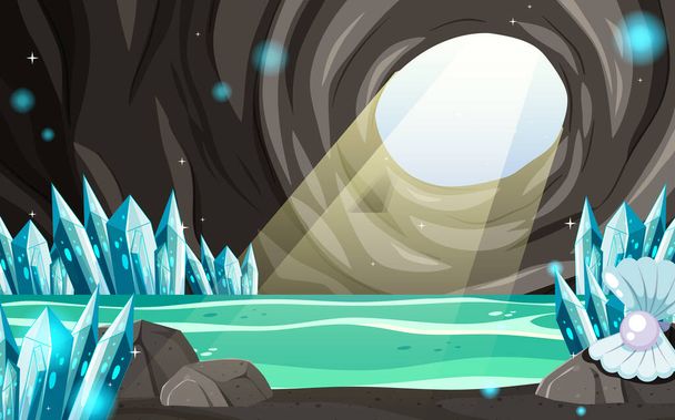 Paisaje interior de la cueva en ilustración de estilo de dibujos animados - Vector, Imagen