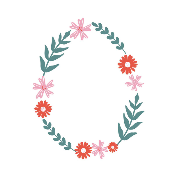 Floral easter egg in a wreath symbol. - Vector, afbeelding