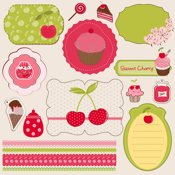 Cherry Design Elements for scrapbook - easy to edit - Vektor, kép