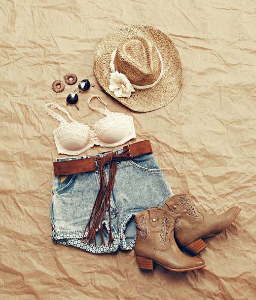 Womens Western Beach Themed Clothing from Above - Foto, Imagen