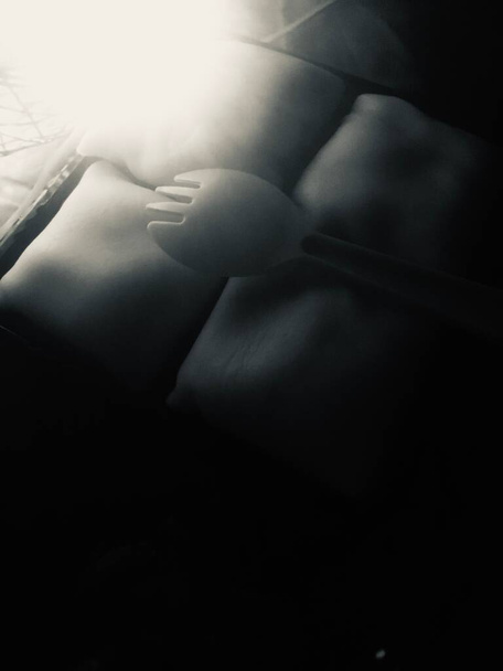 photo en noir et blanc d'une jeune femme voilée dans les mains d'un homme - Photo, image
