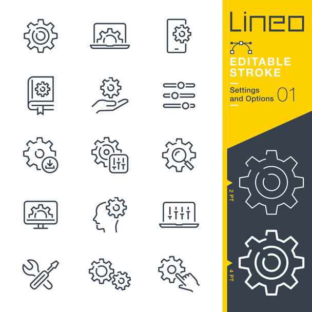 Lineo Editable Stroke - Beállítások és beállítások vonal ikonok - Vektor, kép