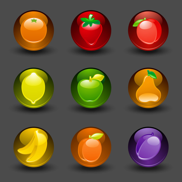 Buttons with fruit on a dark background with shadow - Vettoriali, immagini
