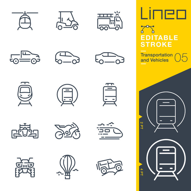 Lineo bewerkbare beroerte - Vervoer en voertuigen schetsen pictogrammen - Vector, afbeelding