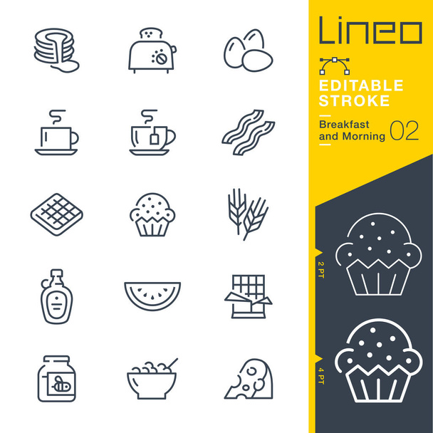 Lineo Editable Stroke - ikony linii śniadaniowej i porannej - Wektor, obraz