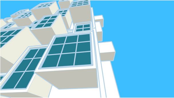 astratto architettura moderna facciata modulare 3d illustrazione - Vettoriali, immagini