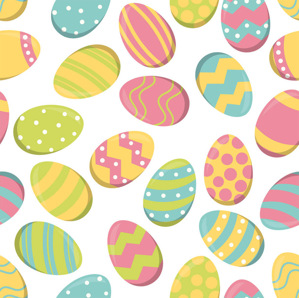 eps illustrazione vettoriale di sfondo senza soluzione di continuità di uova di Pasqua dipinte con diversi modelli colorati - Vettoriali, immagini