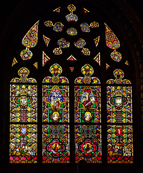 Window pane in ancient Catholic cathedral - Photo, Image