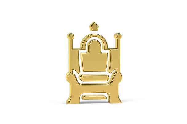 Golden 3d royal throne icon isolated on white background - 3d render - Foto, Imagem