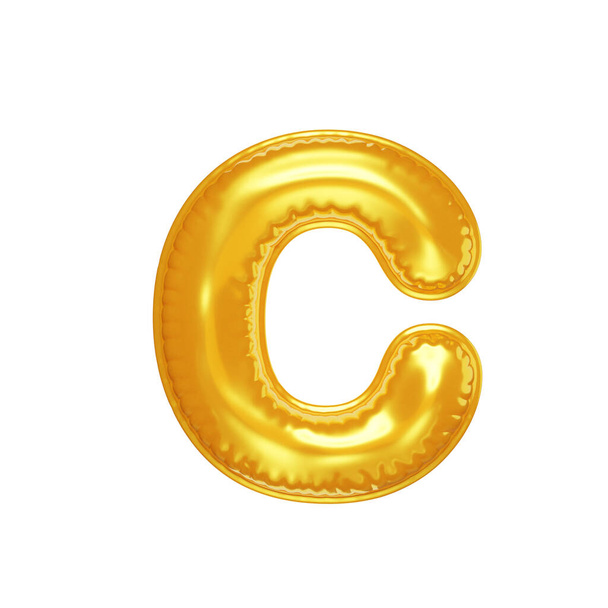 3D φουσκωμένο γράμμα C με τη μορφή του κίτρινου μπαλονιού, απομονωμένο σε λευκό φόντο, 3D εικονογράφηση - Φωτογραφία, εικόνα