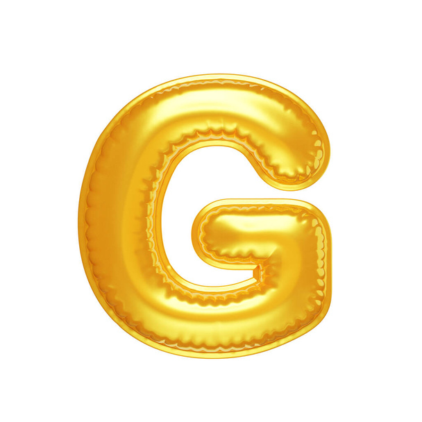 3d inflated letter G in the form of yellow balloon, isolated on white background, 3D illustration - Fotoğraf, Görsel