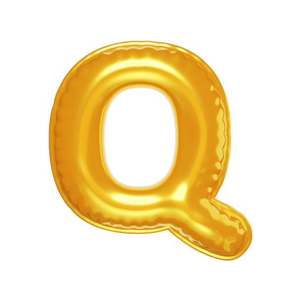 3d inflated letter Q in the form of yellow balloon, isolated on white background, 3D illustration - Zdjęcie, obraz