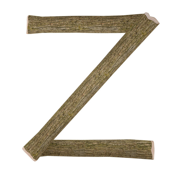 3d letter Z in the style of wooden logs, isolated on white background, 3D illustration - Foto, afbeelding