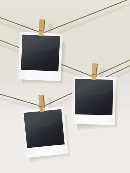 blank photo frames on clotheslines - Vector, Image
