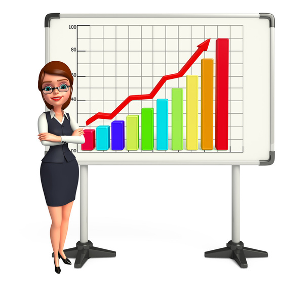 Young office girl with business graph - Zdjęcie, obraz