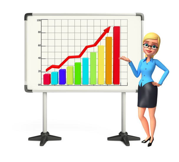 Young office girl with business graph - Fotoğraf, Görsel