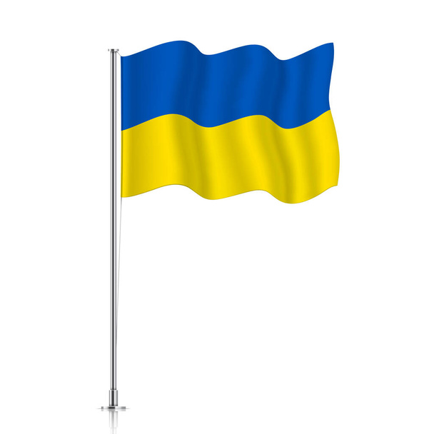 Bandera de Ucrania ondeando sobre un poste metálico. - Vector, Imagen