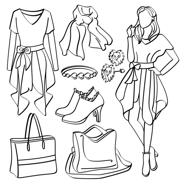 Mode dame avec vêtements et accessoires
 - Vecteur, image
