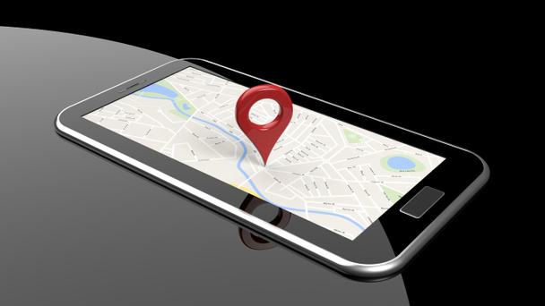 Tablet s mapou na obrazovce a červený pin izolované - Fotografie, Obrázek