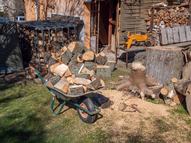 Firewood is split in the garden - Photo, Image