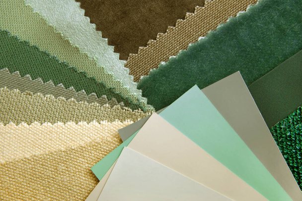 closeup of upholstery fabric palette choice for interior - Foto, Imagen