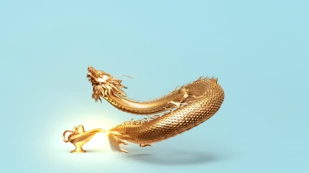 3D renderizado animación dragón chino salir de aladdin lámpara mágica incluyen ruta alfa.  - Metraje, vídeo