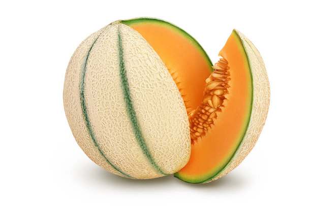 Cantaloupe Melone isoliert auf weißem Hintergrund mit Clipping-Pfad und voller Schärfentiefe, - Foto, Bild