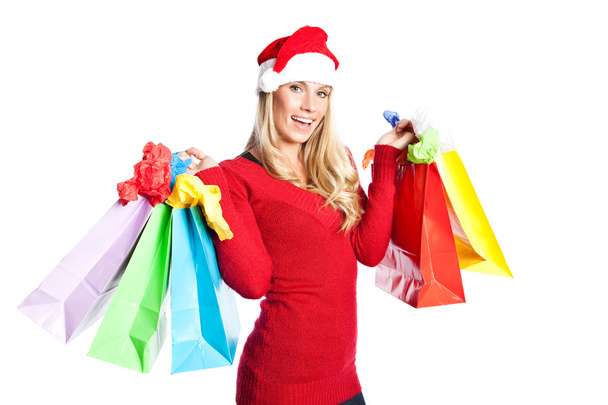 Christmas shopping santa girl - Foto, imagen