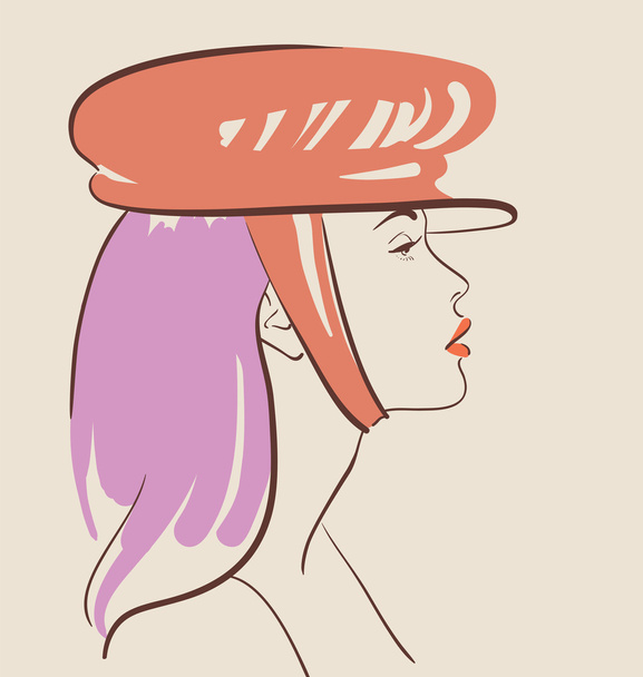 beautiful fashion woman in hat - Vector, Image