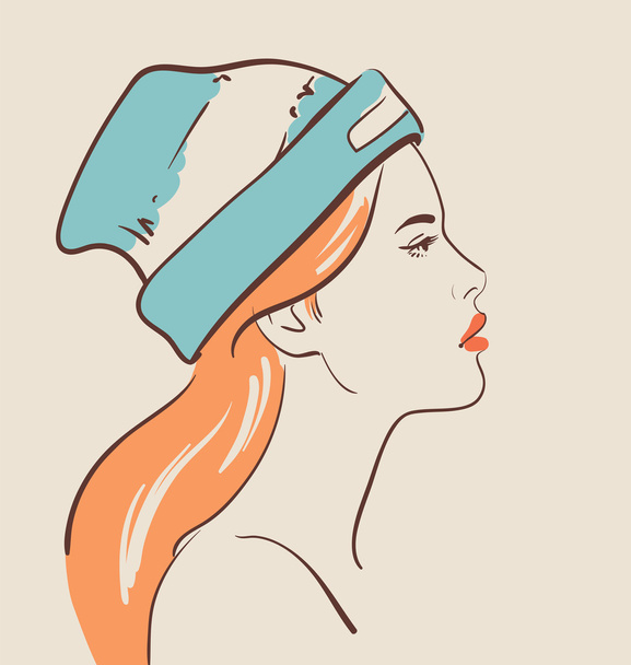hermosa mujer de moda en sombrero
 - Vector, Imagen