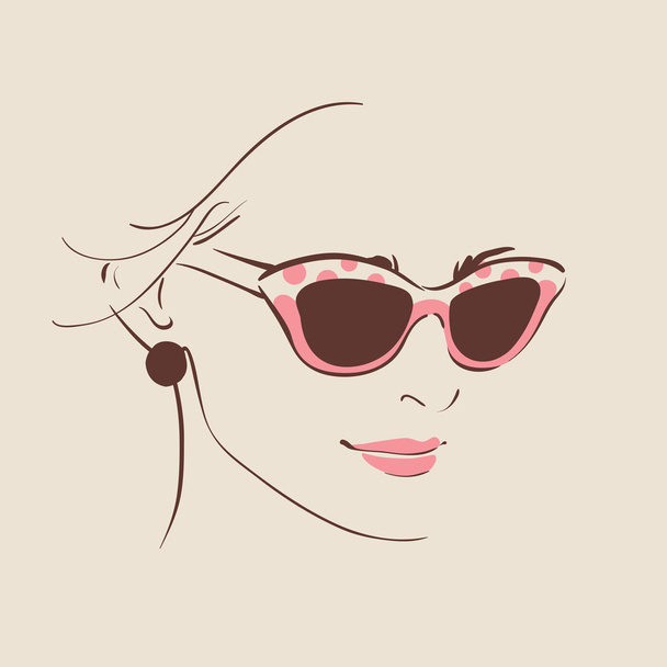 beautiful woman in glasses with earring - Vector, Image