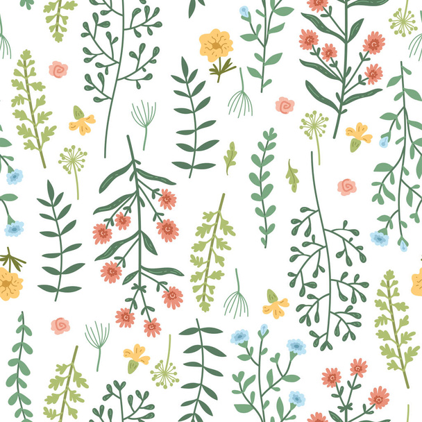 Beautiful watercolor wild field flowers seamless pattern - Vector, afbeelding