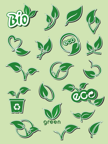 Set of abstract green leaf, vector graphics - ベクター画像