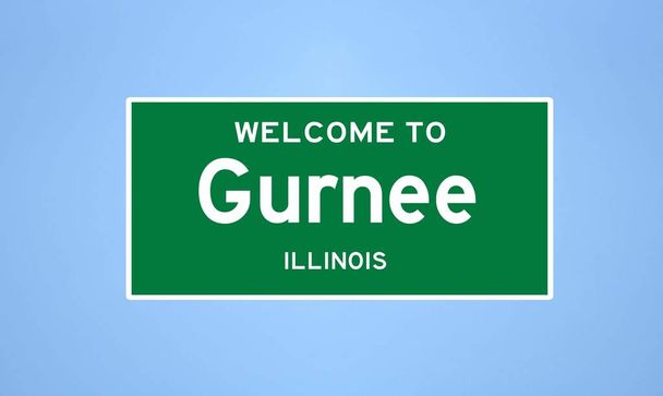 Gurnee, Illinois ciudad límite de la señal. Señal de la ciudad de los Estados Unidos. - Foto, Imagen