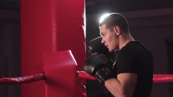 Un giovane uomo si concentra e inizia la boxe ombra - Filmati, video
