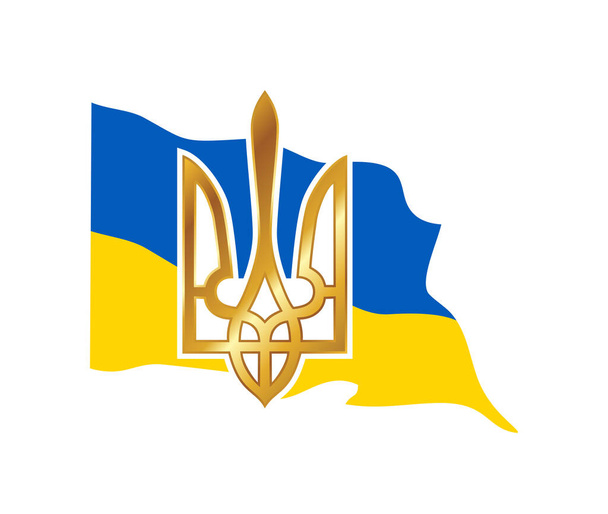 ウクライナの旗とスタンドのためのトライデントサイン - ベクター画像