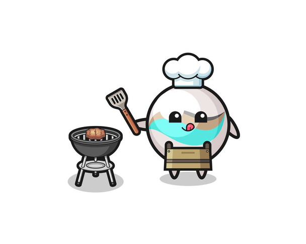 marble toy barbeque chef with a grill , cute design - Vector, Image