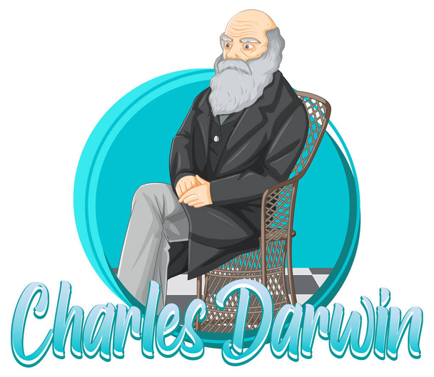 Portrait of Charles Darwin in cartoon style illustration - Vector, Image