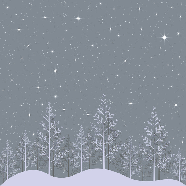 Wygwieżdżony zima noc pejzaż ilustracja - Wektor, obraz