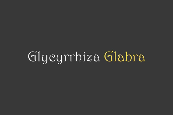Glycyrrhiza Glabra φαρμακευτικό στοιχείο τυπογραφία κείμενο διανυσματικό σχεδιασμό. Ιατρική επιστημονική εννοιολογική αφίσα, πανό, και t-shirt σχεδιασμό. - Διάνυσμα, εικόνα