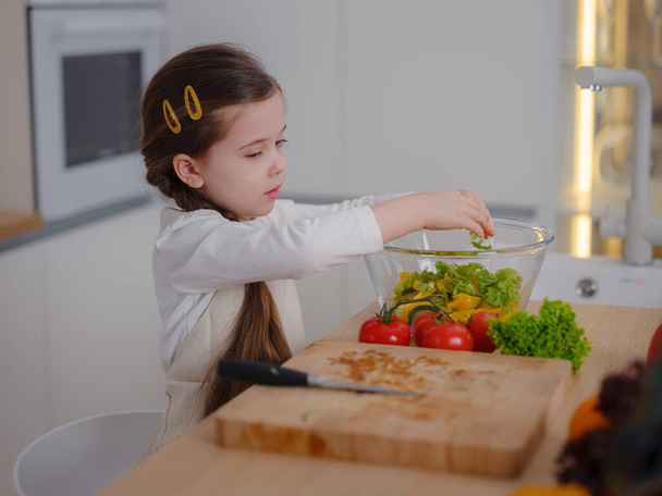 Nuori tyttö Vlogger Making sosiaalisen median video ruoanlaitto Internet kotona - Valokuva, kuva