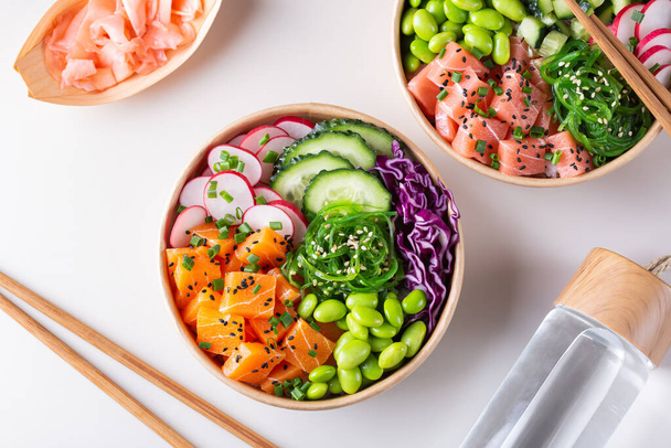Vegan Poke bowl with Plant based seafood, salmon, tuna - Foto, Imagen