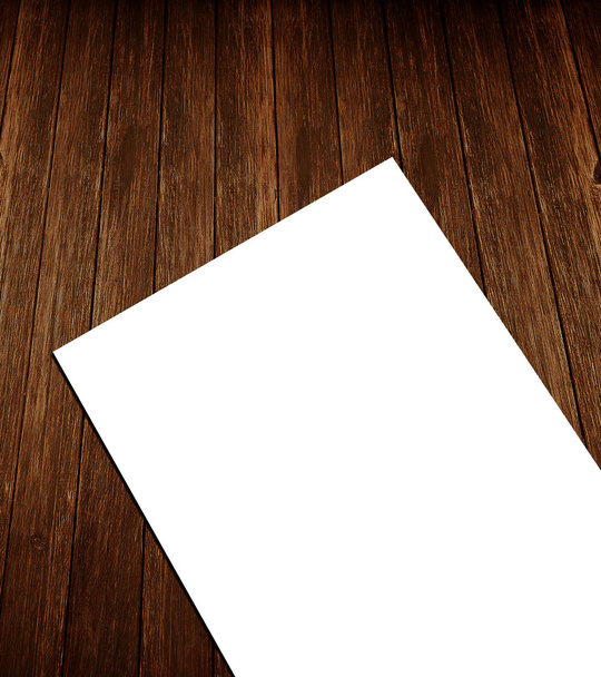 Blank white paper A-4 flyer collection on wooden background - Photo, Image