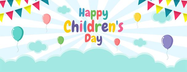 Happy Children 's Day Banner Vorlagenhintergrund, Werbebroschüre, Ihr Text, flache Witzige Karikatur isolierter Vektor Illustration - Vektor, Bild