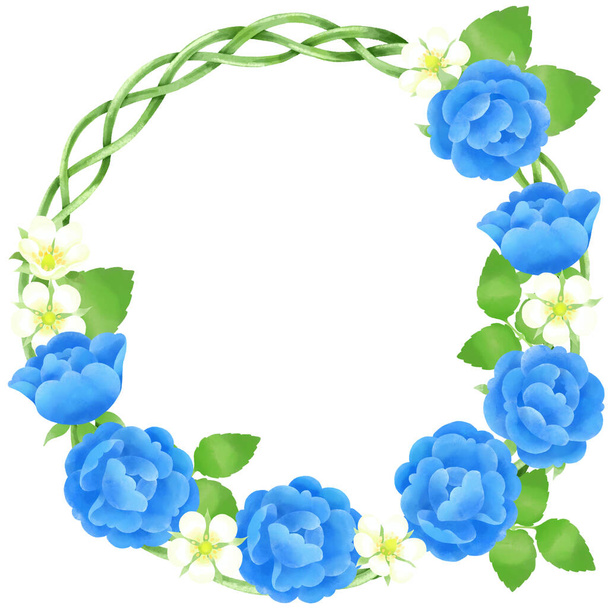Blue rose flower wreath (watercolor painting) - Фото, зображення