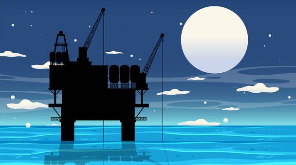 Conceito da indústria petrolífera com ilustração da plataforma petrolífera offshore - Vetor, Imagem