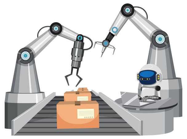Automation industry concept with assembly line robots illustration - Vector, Image