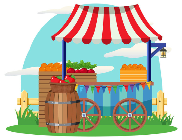 Conceito de carrinho de comida de rua com ilustração de carrinho de frutas - Vetor, Imagem