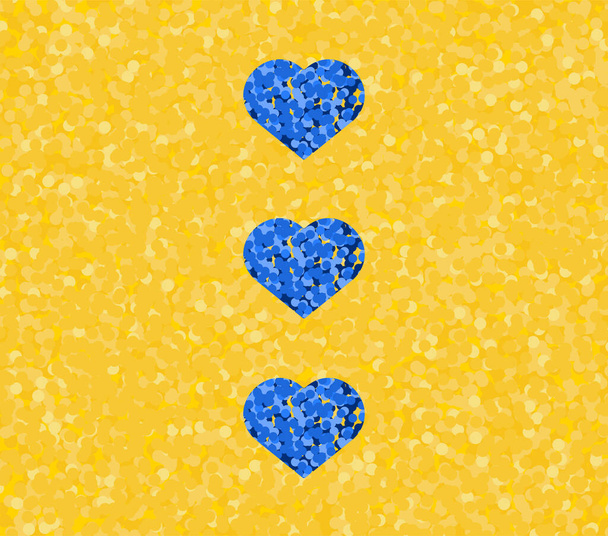 Blue hearts on yellow background. Ukraine flag colors. Patriotic sublimation vector design - Vector, imagen
