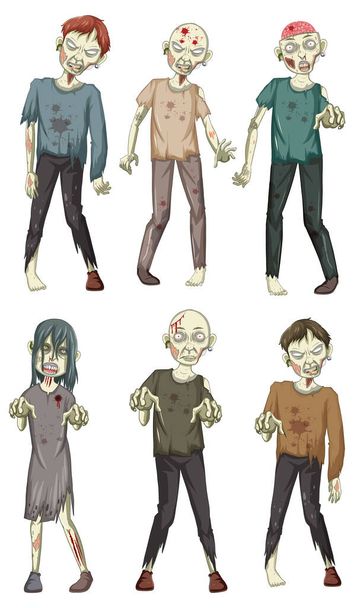 Conjunto de ilustración de personajes de dibujos animados de Halloween zombie - Vector, imagen